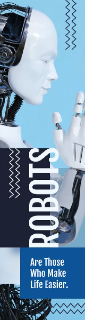 Platilla de diseño Android Robot Model on Blue Skyscraper