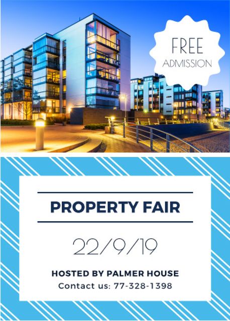 Property Fair Ad with Glass Buildings Invitation Design Template
