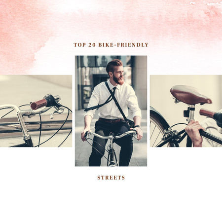Ontwerpsjabloon van Instagram van Man paardrijden fiets in de stad