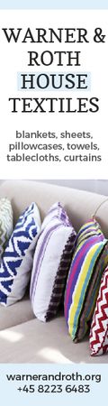 Platilla de diseño Home Textiles Ad Pillows on Sofa Skyscraper