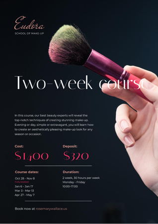 Makeup Courses Promotion with Hand with Brush Poster tervezősablon
