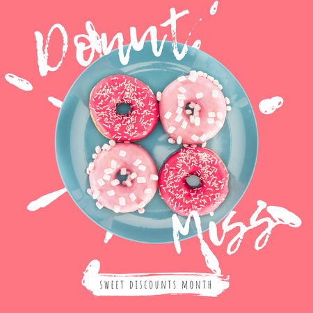 Bakery Offer with Delicious Pink Doughnuts Animated Post Tasarım Şablonu