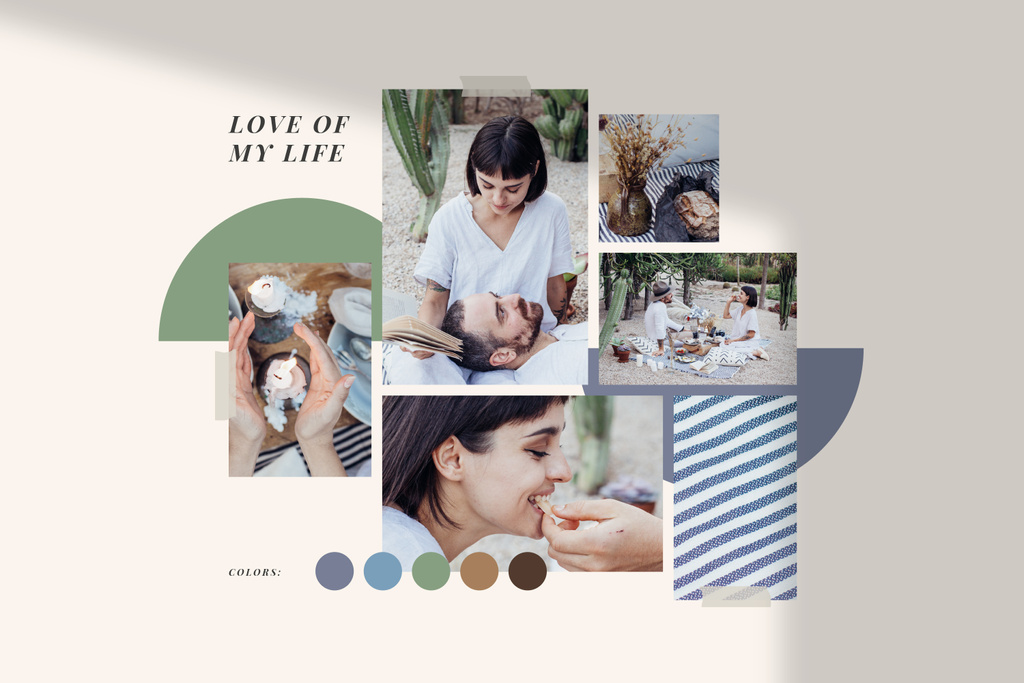 Summer inspiration with Couple on Picnic Mood Board Design Template