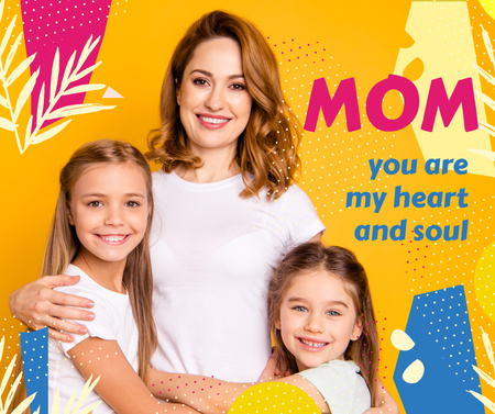 Happy Mom with daughters on Mother's Day Facebook Design Template