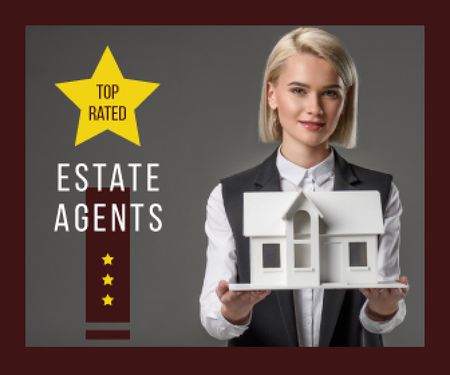 Real Estate Agent Holding House Model Large Rectangleデザインテンプレート