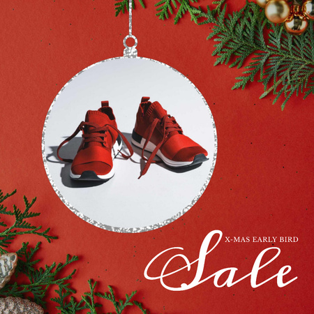 Xmas Offer Sport Shoes in Red Animated Post Πρότυπο σχεδίασης