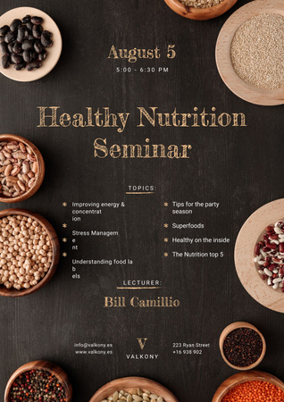 Seminar Annoucement with Healthy Nutrition Dishes on table Poster Design Template