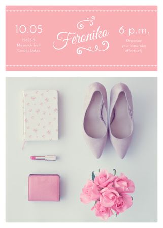Plantilla de diseño de Fashion Event Announcement Pink Outfit Flat Lay Flayer 