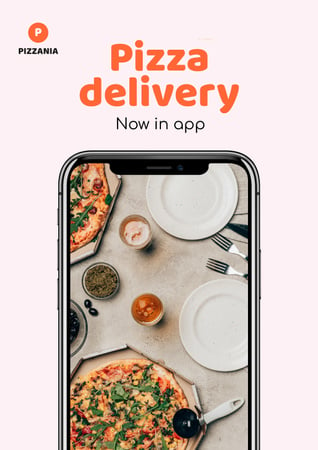 Designvorlage Delivery Services App offer with Pizza für Poster