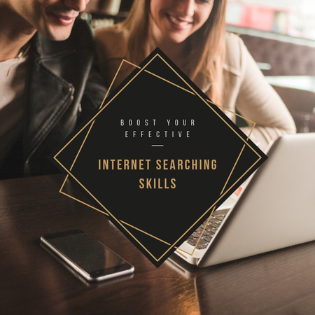 Searching Tips with Couple looking at laptop screen Instagram AD Design Template