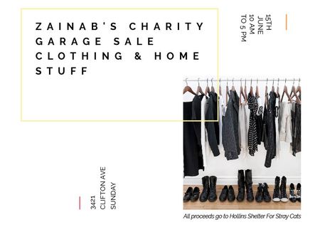 Charity Sale announcement Black Clothes on Hangers Postcardデザインテンプレート