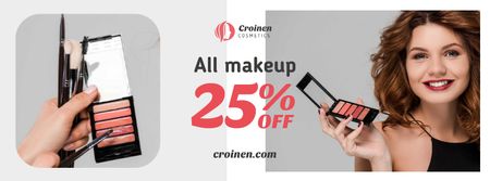 Platilla de diseño Cosmetics Sale with Beautician applying Makeup Facebook cover
