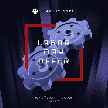 Labor Day Offer Blue Cogwheels Mechanism Animated Post Tasarım Şablonu