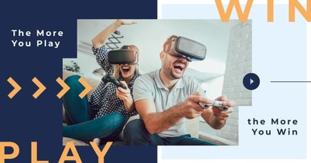 Gaming Quote People Using VR Glasses Facebook AD Design Template