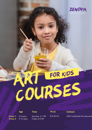Painting Courses with Girl Holding Brush Poster Design Template