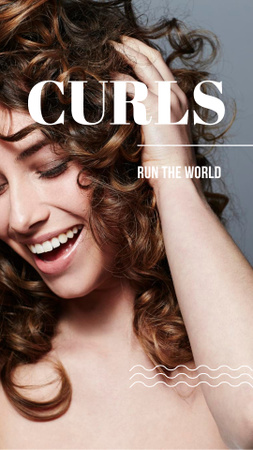 Ontwerpsjabloon van Instagram Story van Curls Care tips with Woman with shiny Hair