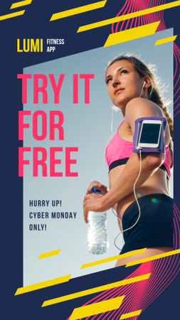 Plantilla de diseño de Cyber Monday Offer Woman Running with Smartphone Instagram Story 