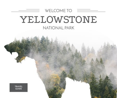 Designvorlage Yellowstone National Park with Bear silhouette für Facebook