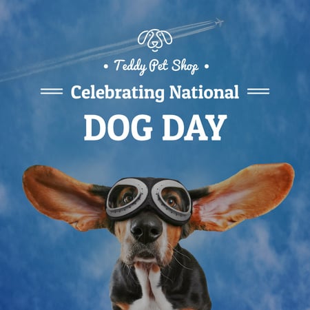 Plantilla de diseño de Divertida mascota con gafas en el día del perro Instagram AD 