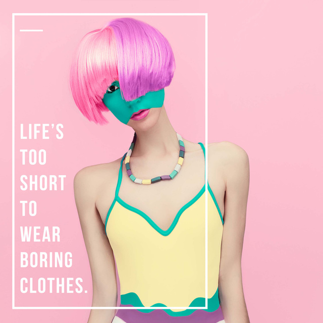 Modèle de visuel Fashion inspiration Woman with Pink Hair - Instagram AD