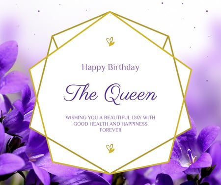 Ontwerpsjabloon van Facebook van Queen's Birthday Greeting with purple flowers