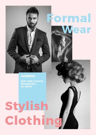 Fashion Ad Woman and Man with modern hairstyles Invitation Design Template