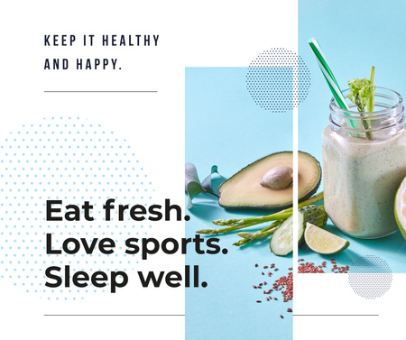 Healthy Lifestyle Concept Green Smoothie Facebook Design Template