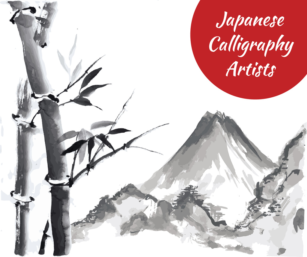 Ontwerpsjabloon van Facebook van Japanese Calligraphy mountains Painting