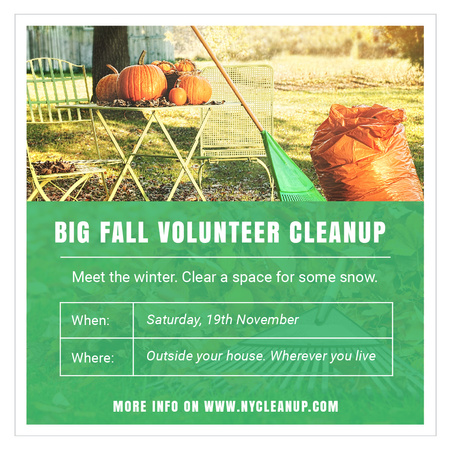 Volunteer Cleanup with Pumpkins in Autumn Garden Instagram Modelo de Design