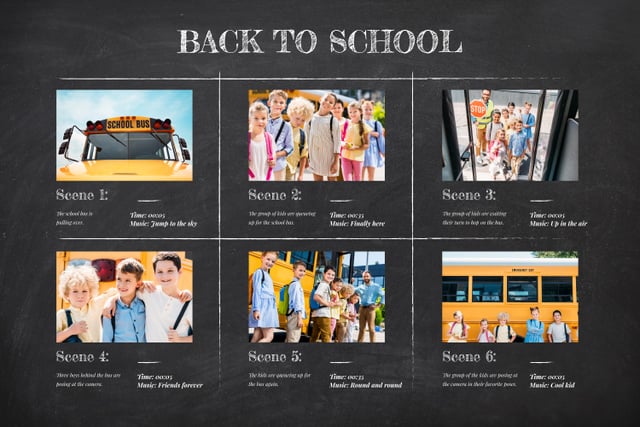 Students by yellow School Bus Storyboard Design Template