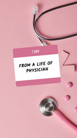 Medical stethoscope and pills on pink Instagram Story tervezősablon