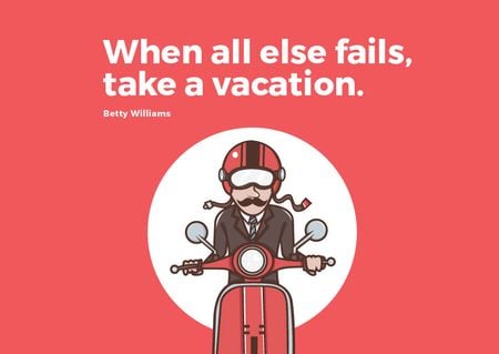Vacation Quote Man on Motorbike in Red Postcard Design Template