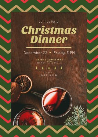 Christmas Dinner Red Mulled Wine Invitation Design Template