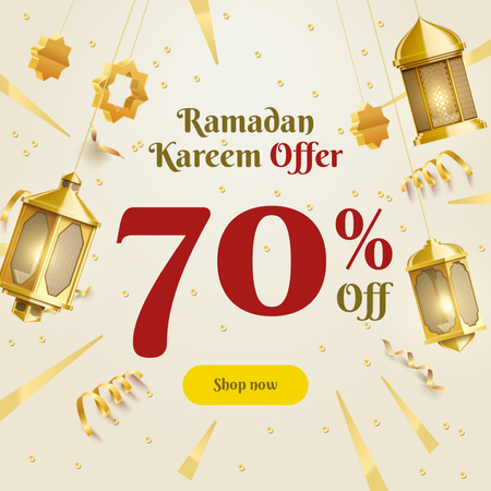 Ramadan Kareem Offer Golden Lanterns Instagram Design Template