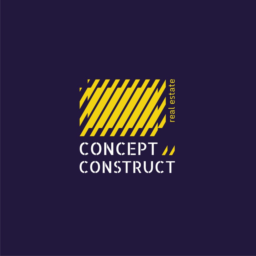 Construction Company Ad with Yellow Lines Texture Logo Design Template