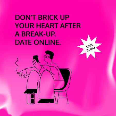 Ontwerpsjabloon van Instagram van Online Dating App promotion with Man using Phone