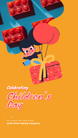 Children's Day Greeting Happy Kid with Gift Instagram Video Story Design Template