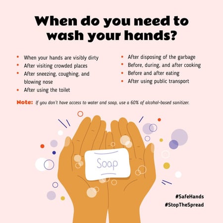 #SafeHands Coronavirus awareness with Hand Washing rules Instagram Tasarım Şablonu