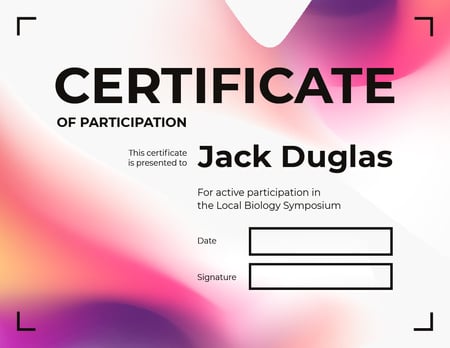 Biology Symposium Participation gratitude in Pink Certificate Tasarım Şablonu