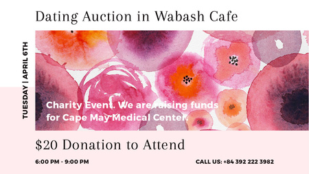 Dating Auction announcement on pink watercolor Flowers Title Design Template