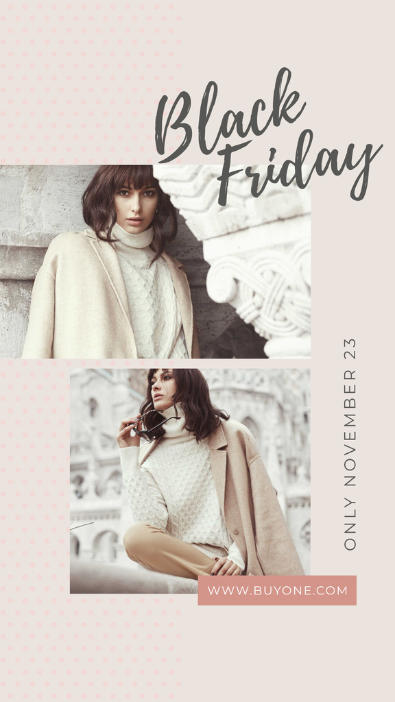 Black Friday Sale Stylish woman in winter clothes Instagram Story Πρότυπο σχεδίασης