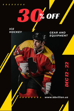 Platilla de diseño Sports Equipment Sale with Man Playing Hockey Pinterest