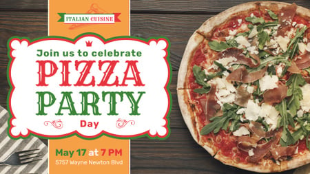 Pizza Party Day Pizza with Arugula FB event cover Design Template