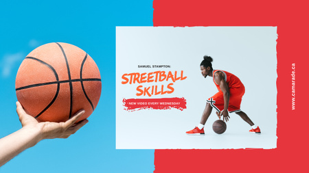 Ontwerpsjabloon van Youtube van Sportklassen Advertentie met basketbalspeler met bal