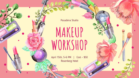 Makeup Workshop invitation Cosmetics Set Frame FB event cover Tasarım Şablonu