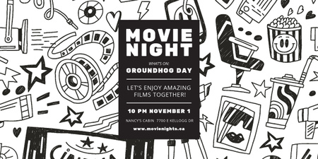 Plantilla de diseño de Movie Night Event Arts Icons Pattern Image 