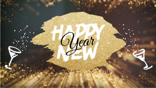 New Year greeting on golden glitter Title Design Template