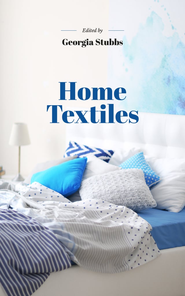 Home Textiles Cozy Interior in Blue Colors Book Cover Design Template