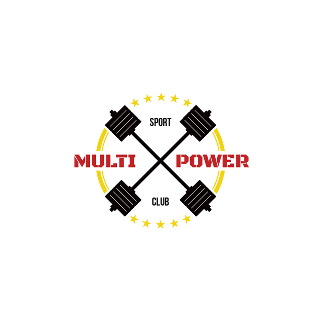Sport Club Ad with Barbells Icon Logo Design Template