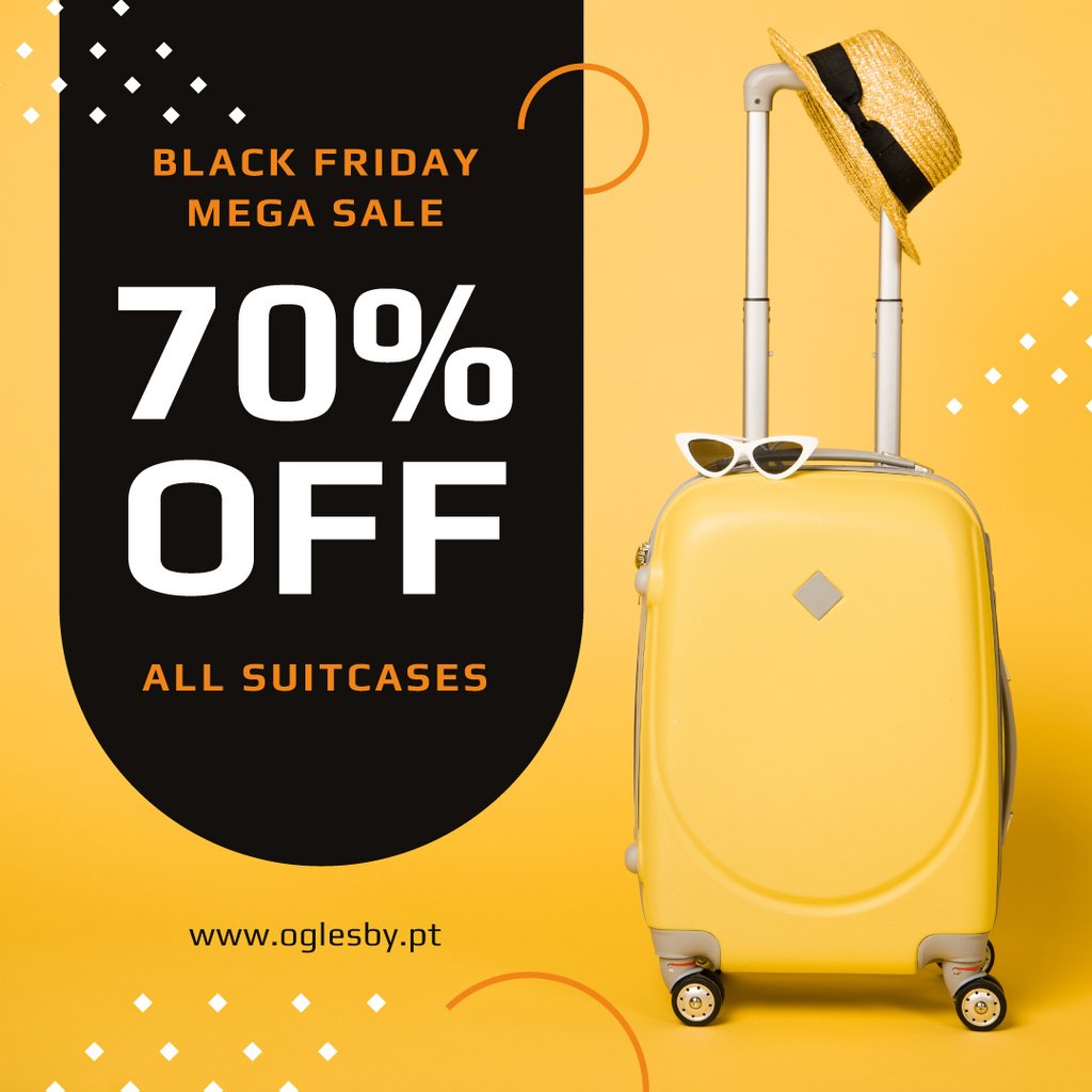 Black Friday Sale Suitcase in Yellow Instagram AD tervezősablon